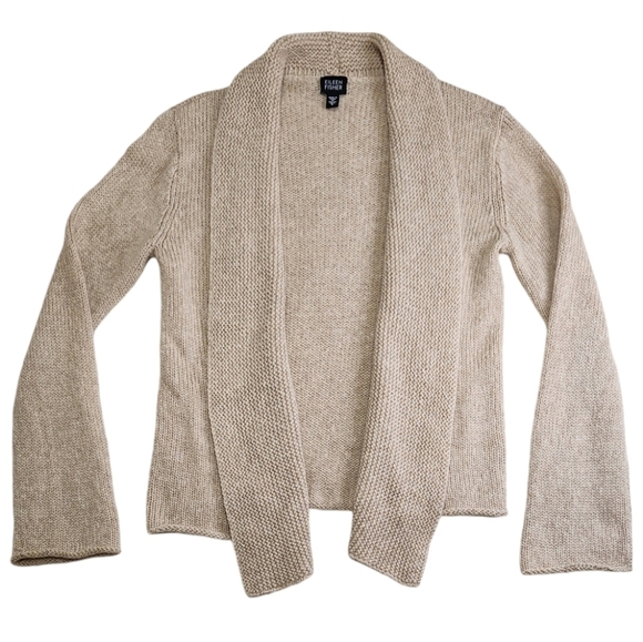 Eileen Fisher Wool Mohair Blend Open Front Cardigan Size Small Neutral Beige - Picture 1 of 9